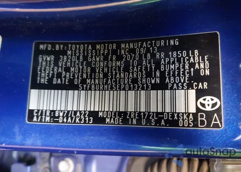 2014 Toyota Corolla S Premium from USA, damaged, VIN 5YFBURHE5EP013213